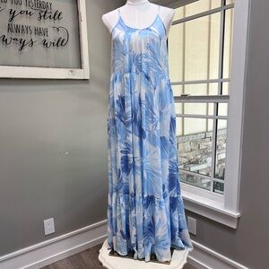 Z Supply Blue and White Watercolor Floral Maxi Dress